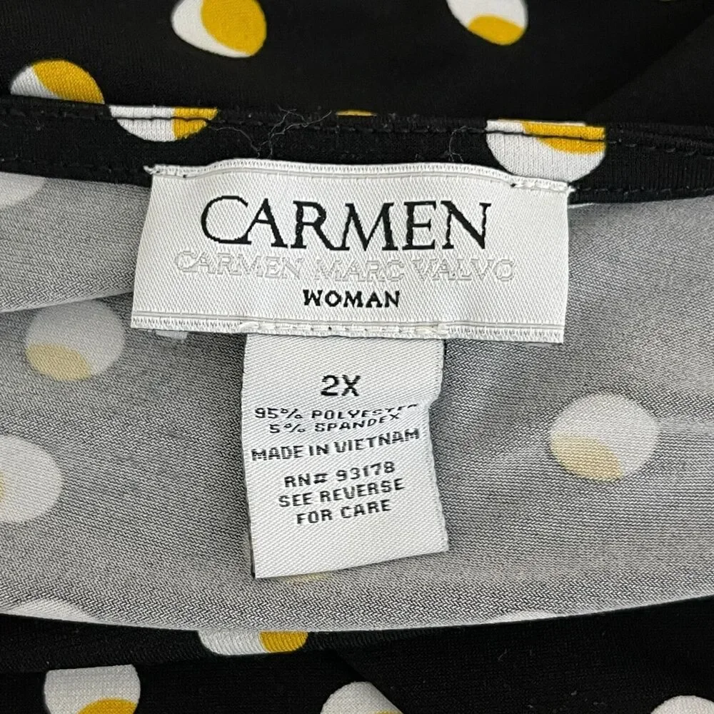 Carmen Marc Valvo Polka Dot Y2K Bell Sleeve Blouse Women's Size 2X - Picture 4 of 8